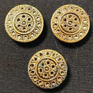 Antique/Vintage 3 Filagree Metal/Brass ? Gold Tone Mirror/Reflecting Buttons